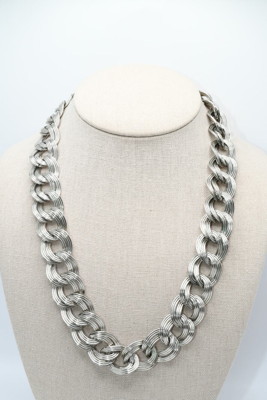 Vintage Monet Silver Tone Chain Necklace Double Loop 20" Statement